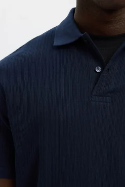 Selected Polos-Polo canelado de manga curta e corte regular Azul