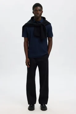 Selected Polos-Polo canelado de manga curta e corte regular Azul