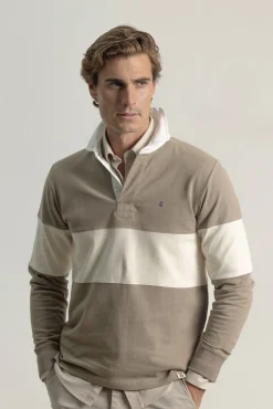 PuroEGO Polos-Polo com listras largas contrastantes em pedra Castanho