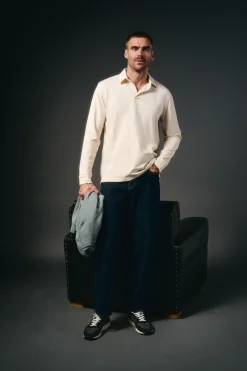 OOTO Polos|T-Shirts-Polo de mão longa Tostado