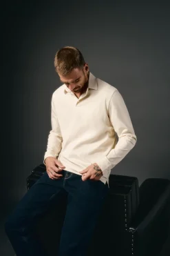 OOTO Polos|T-Shirts-Polo de mão longa Tostado