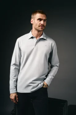 OOTO Polos|T-Shirts-Polo de mão longa Cinzento