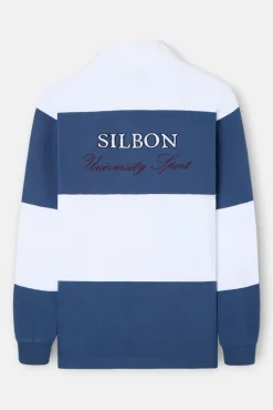 Silbon Polos-Polo de rugby riscas clássica Azul