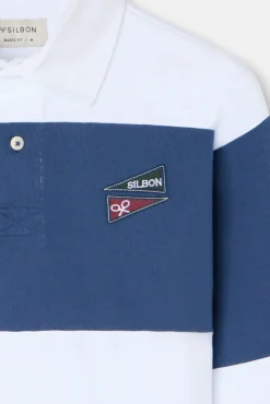 Silbon Polos-Polo de rugby riscas clássica Azul