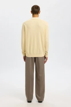 Selected Polos-Polo estruturada com meia fecho-éclair Tostado