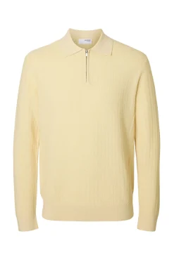 Selected Polos-Polo estruturada com meia fecho-éclair Tostado