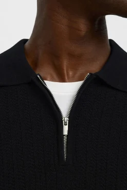 Selected Polos-Polo estruturada com meia fecho-éclair Preto