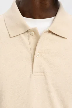 Selected Polos-Polo jacquard de manga manga 100% algodão orgânico Tostado