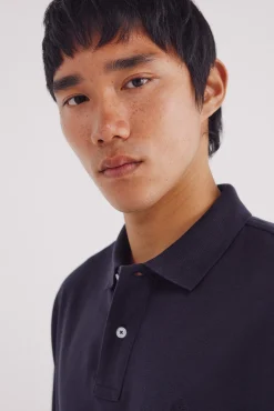 Springfield Polos-Polo piqué básica de manga comprida e manga regular azul