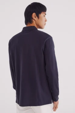 Springfield Polos-Polo piqué básica de manga comprida e manga regular azul