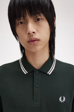 Fred Perry Polos-Polo piqué de manga comprida masculina Verde