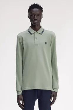 Fred Perry Polos-Polo piqué de manga comprida masculina Verde