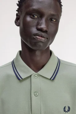 Fred Perry Polos-Polo piqué de manga comprida masculina Verde