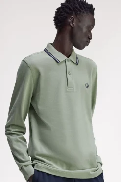Fred Perry Polos-Polo piqué de manga comprida masculina Verde