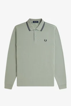 Fred Perry Polos-Polo piqué de manga comprida masculina Verde