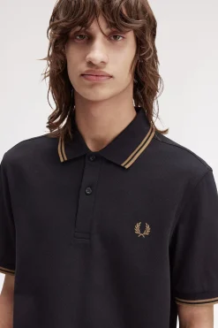 Fred Perry Polos-Polo piqué masculina de manga curta Preto