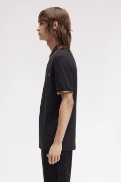 Fred Perry Polos-Polo piqué masculina de manga curta Preto