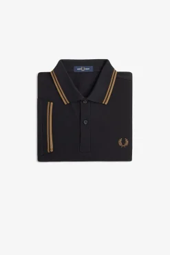 Fred Perry Polos-Polo piqué masculina de manga curta Preto