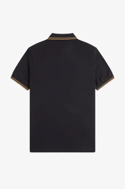 Fred Perry Polos-Polo piqué masculina de manga curta Preto