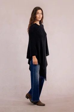 Molly Bracken Sobretudos-Poncho assimétrico com franjas Preto