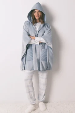 Women'secret Roupões-Poncho polar curto com relevo azul