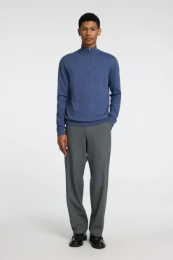 Selected Camisolas-Pulôver de malha com meio fecho de correr 100% algodão Azul