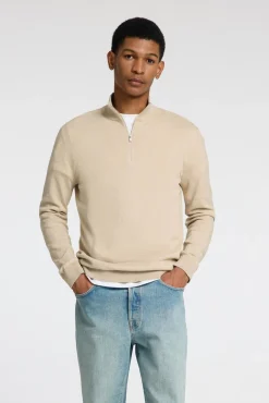 Selected Camisolas-Pulôver de malha com meio fecho de correr 100% algodão Tostado