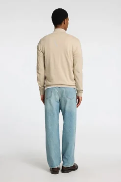 Selected Camisolas-Pulôver de malha com meio fecho de correr 100% algodão Tostado