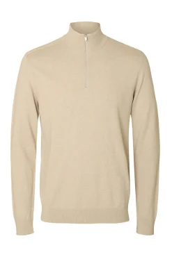 Selected Camisolas-Pulôver de malha com meio fecho de correr 100% algodão Tostado