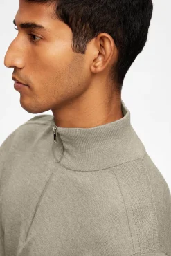 Selected Camisolas-Pulôver de malha com meio fecho de correr 100% algodão Verde