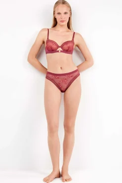 Gisela Roupa Interior-Renda alta de cueca floral vermelho