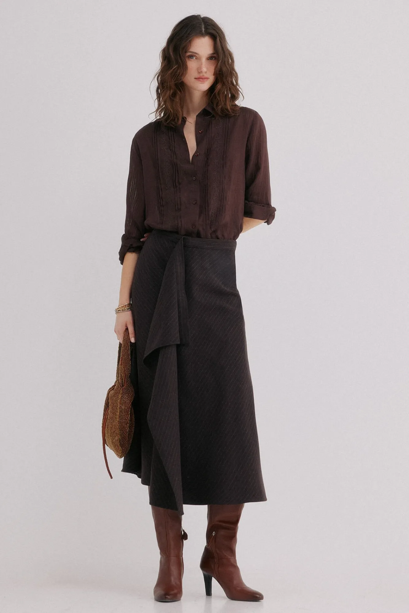 Hoss Intropia Saias-Rina. Riscas saia Castanho