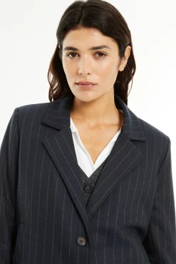 System Action Blazers|Sobretudos-risca de giz americana azul