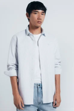 Springfield Camisas-Riscas Oxford listrada azul