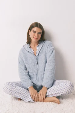 Women'secret Roupões-Robe curta de tecido de pelo lurex azul