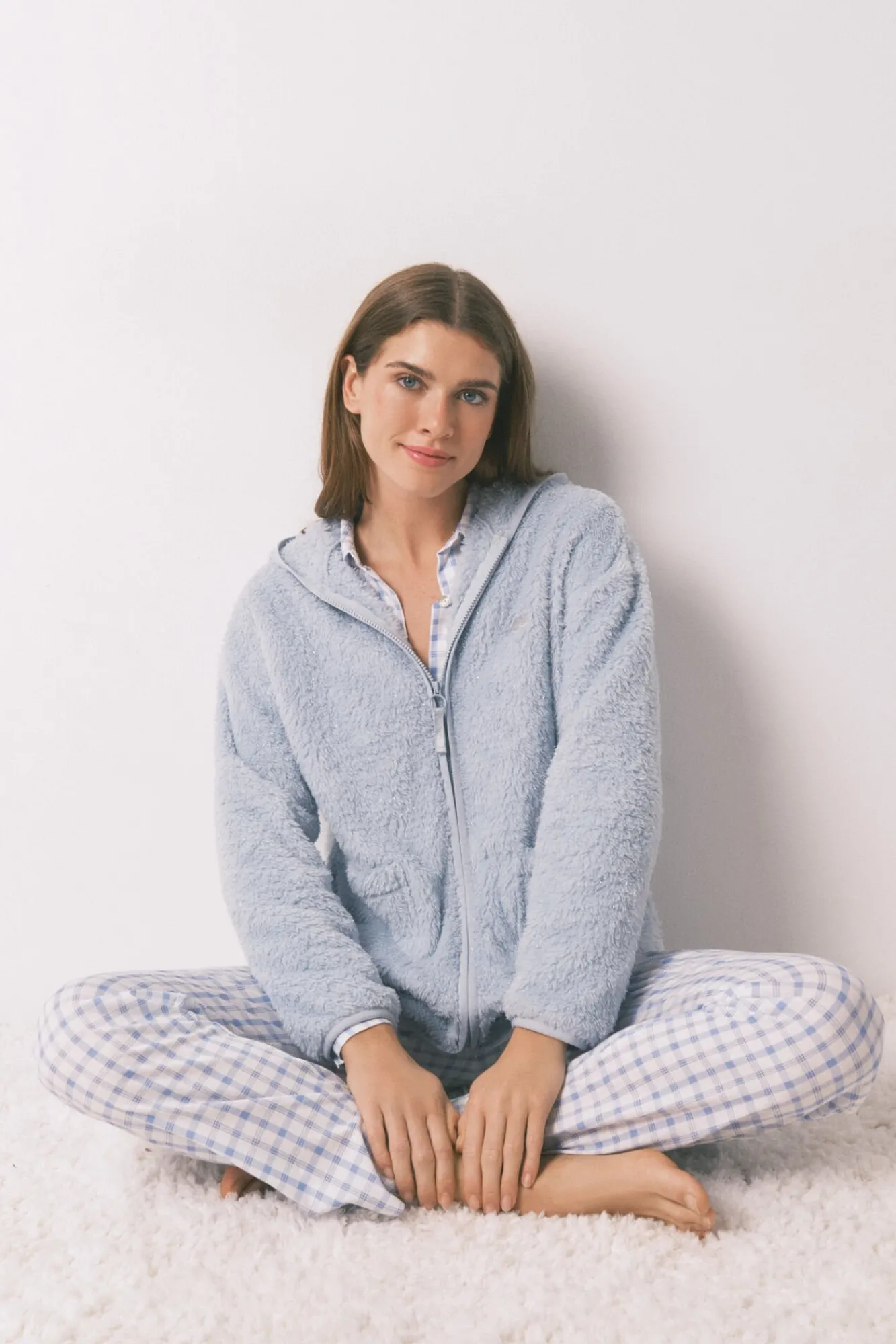 Women'secret Roupões-Robe curta de tecido de pelo lurex azul