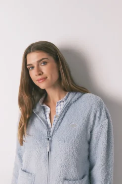 Women'secret Roupões-Robe curta de tecido de pelo lurex azul