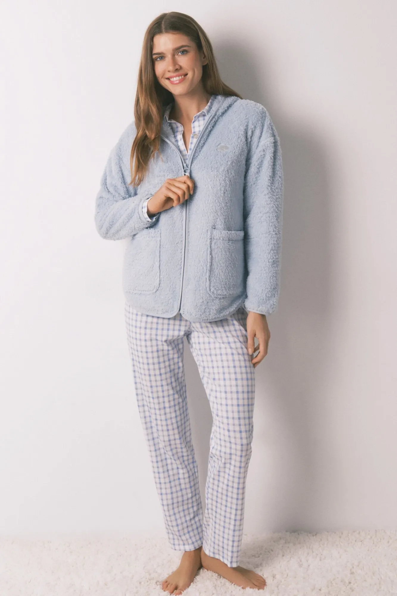 Women'secret Roupões-Robe curta de tecido de pelo lurex azul