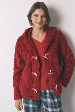 Women'secret Roupões-Robe curto polar com capuz suave vermelho