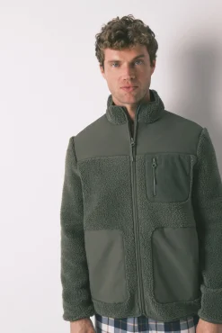 Women'secret Pijamas-Robe curto verde de borrego masculino bege