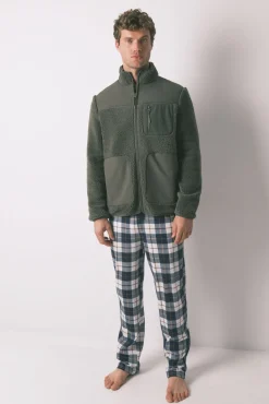 Women'secret Pijamas-Robe curto verde de borrego masculino bege