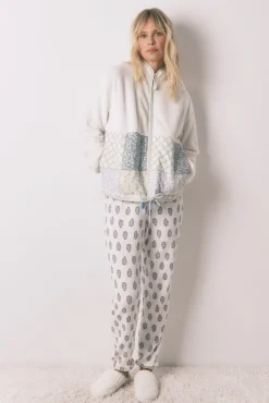 Women'secret Roupões-Robe de pelo com patchwork bege