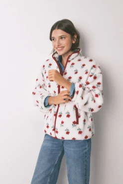 Women'secret Roupões-Robe estilo túnica de pelo branco com flores bege