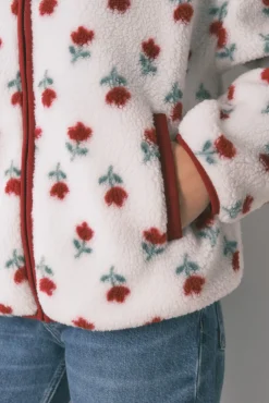 Women'secret Roupões-Robe estilo túnica de pelo branco com flores bege