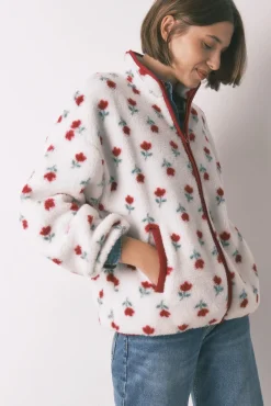 Women'secret Roupões-Robe estilo túnica de pelo branco com flores bege