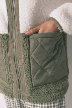 Women'secret Roupões-Robe midi de borrego em bloco verde bege