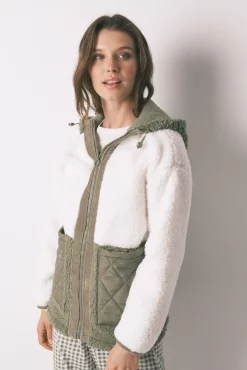 Women'secret Roupões-Robe midi de borrego em bloco verde bege