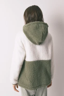 Women'secret Roupões-Robe midi de borrego em bloco verde bege