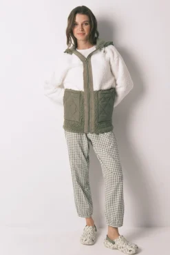 Women'secret Roupões-Robe midi de borrego em bloco verde bege