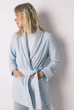 Women'secret Roupões-Robe midi de veludo com glitter azul